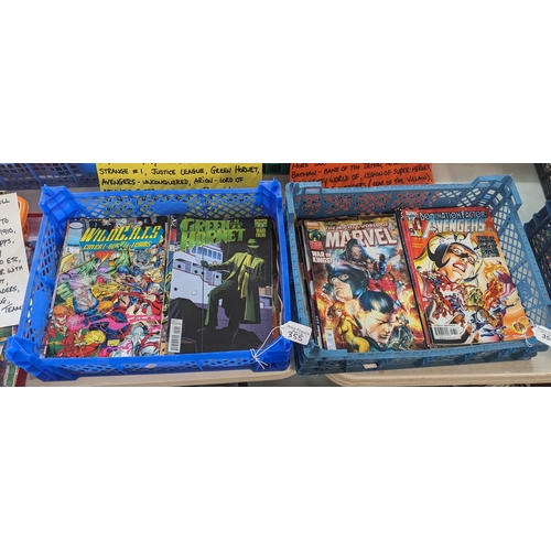 355 - Two trays comprising approx. 28 USA and UK comics to include: Marvel, DC, Boom, Armada, Vertigo, etc... 