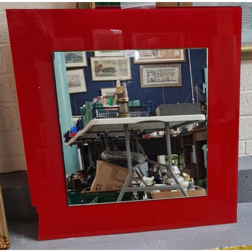 395 - Collection of four modern mirrors, one with red contemporary frame. (4) (B.P. 21% + VAT)