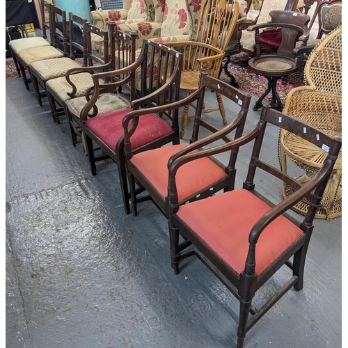 415 - Set of six 19th century mahogany bar-back dining chairs with drop-in seats. (4+2) (6). Together with... 