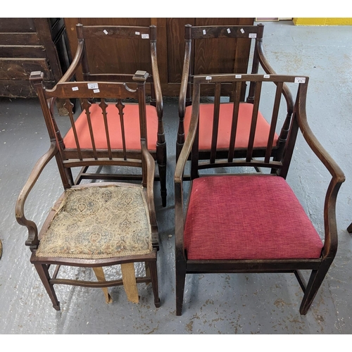 415 - Set of six 19th century mahogany bar-back dining chairs with drop-in seats. (4+2) (6). Together with... 