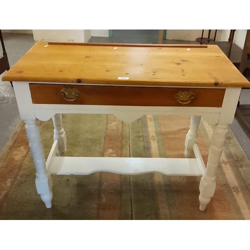 443 - Painted pine single drawer side table with shaped under tier on baluster turned legs. (B.P. 21% + VA... 