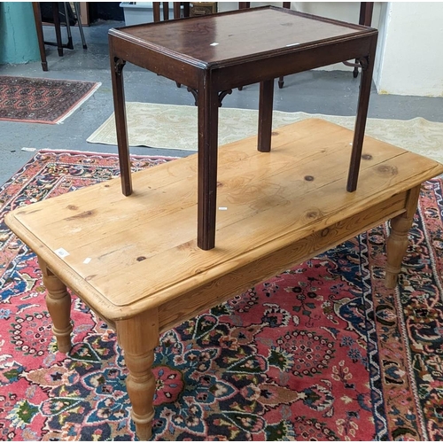 453 - A pine rustic coffee table of rectangular form together with a 19th century mahogany side table. (2)... 