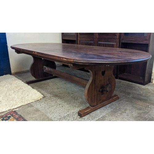 461 - Substantial and well made solid mahogany D ended refectory type table with vase shaped end supports ... 