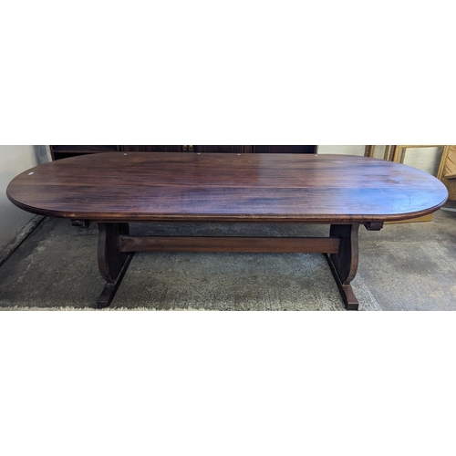 461 - Substantial and well made solid mahogany D ended refectory type table with vase shaped end supports ... 