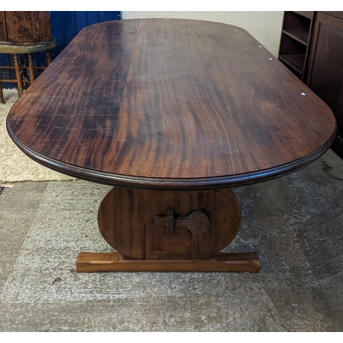 461 - Substantial and well made solid mahogany D ended refectory type table with vase shaped end supports ... 