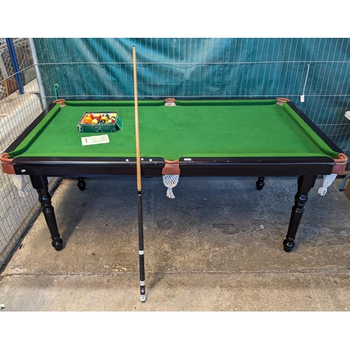 480 - Quarter size pool or billiard table complete with set of pool balls and a single cue. 110 x 194 x 82... 