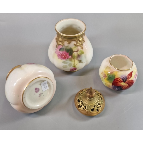 6 - Collection of Royal Worcester porcelain items to include potpourri jar and cover hand-painted with r... 