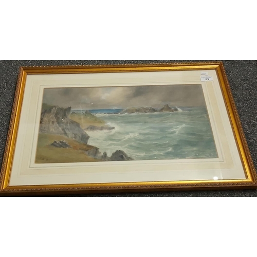 89 - George Lothian-Hall (British 19th century),Worms Head , Gower, signed and dated 1877. 27.5 x 48cm ap... 