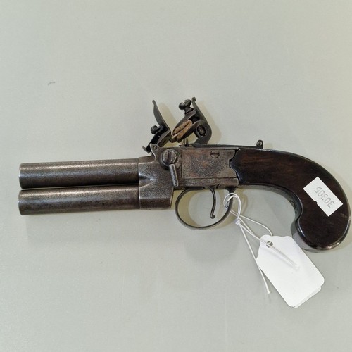 102 - 18th century over and under tap action flint lock overcoat pistol, maker's name obscured, possibly I... 