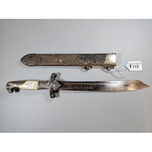 112 - German Third Reich design dress dagger with Eagle pommel and ivorine grip, single edge fullered clip... 