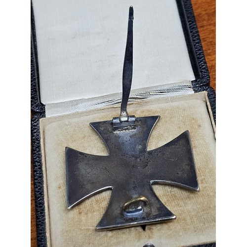 241 - German Third Reich design Iron Cross First Class in fitted case . (possibly a replica, brass core, n... 