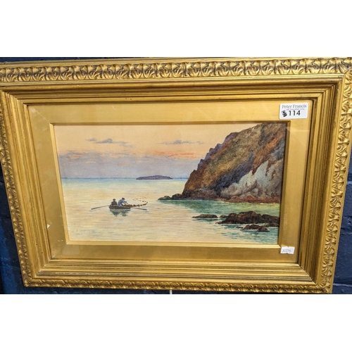 114 - Donal Kendall (British fl. 1886-1927), fisherman off a rocky headland, signed and dated 1891. Waterc... 