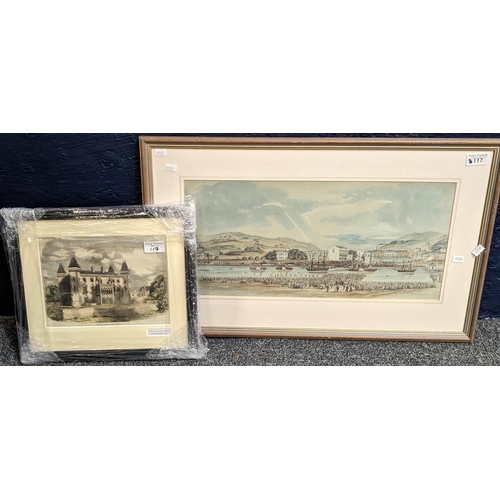 117 - Two interesting topographical pictures, coloured print depicting Swansea harbour in the early 19th c... 