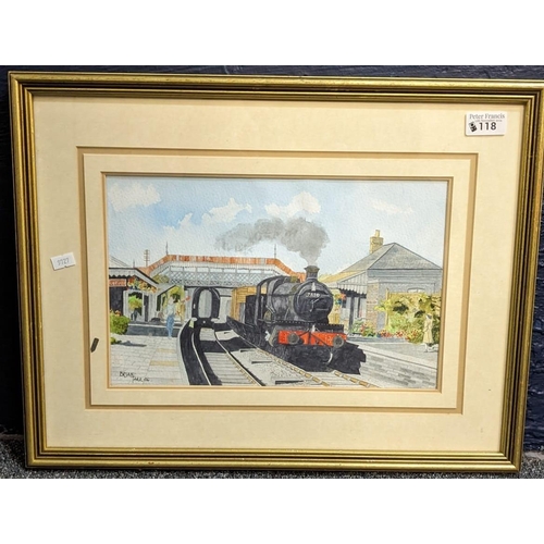 118 - Brian Tarr (20th century Welsh), study of a steam engine in period station, signed and dated '06. Wa... 