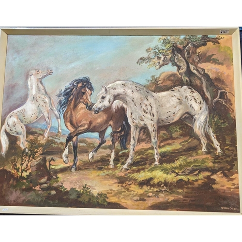 124 - Maggie Steel (British 20th century), horses in a landscape, signed. Oils on canvas. 75x102cm approx.... 