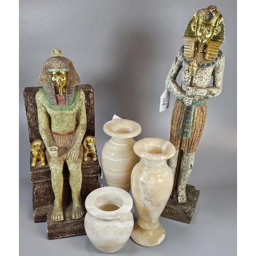 158 - Collection of mainly Egyptian sculptures and busts, including: Tutankhamun and onyx baluster vases a... 