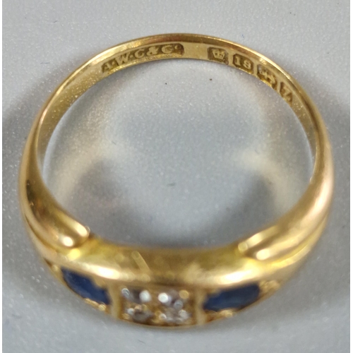 208 - 18ct gold diamond and sapphire ring. 3.6g approx. Size L.  (B.P. 21% + VAT)