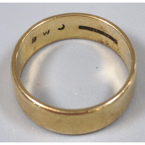 214 - 9ct gold wedding band. 3.3g approx. Size L1/2.  (B.P. 21% + VAT)