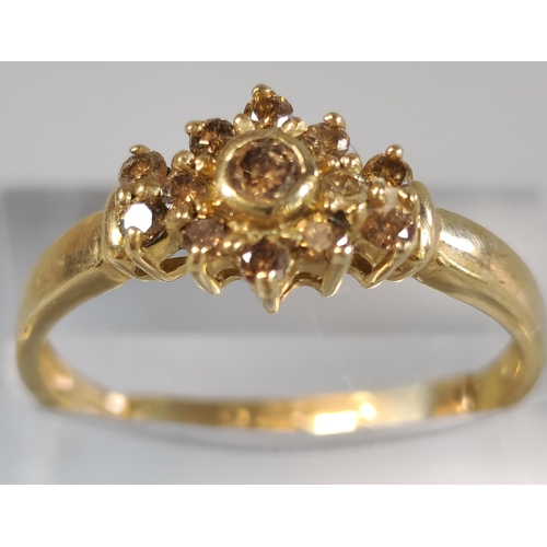 233 - 9ct gold multi-cluster flowerhead ring. 2g approx. Size P1/2.  (B.P. 21% + VAT)