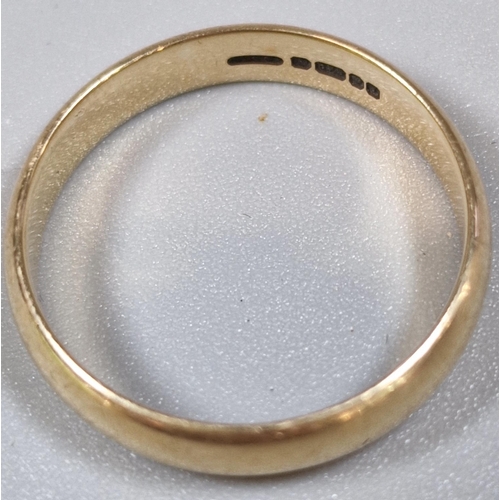 238 - 9ct gold wedding band. 3.4g approx. Size S1/2.  (B.P. 21% + VAT)