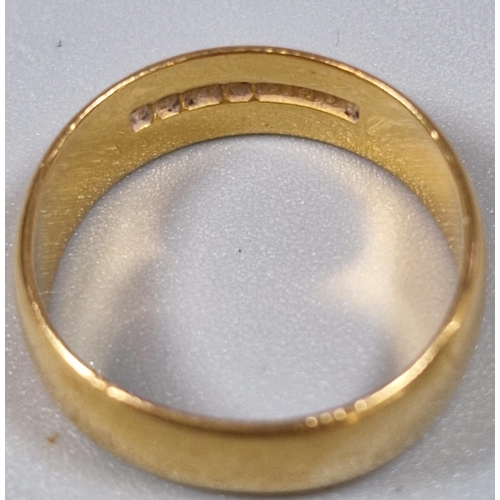 239 - 22ct gold wedding band. 4.8g approx. Size M1/2.  (B.P. 21% + VAT)