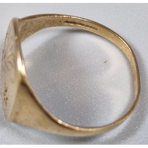 242 - 9ct gold signet ring. 2.9g approx. Size S.  (B.P. 21% + VAT)