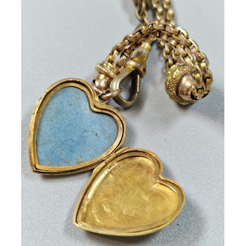 247 - Part 9ct gold and gold plated Victorian curb and rope twist chain with heart shaped locket. gold con... 