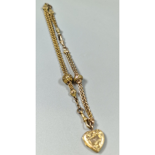 247 - Part 9ct gold and gold plated Victorian curb and rope twist chain with heart shaped locket. gold con... 