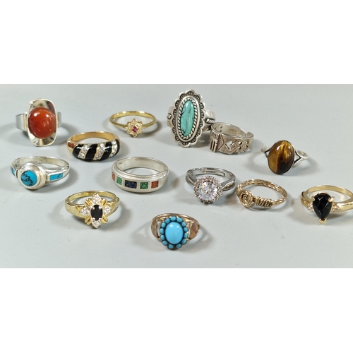 275 - Bag of assorted silver and other dress rings with semi-precious stones including turquoise. (B.P. 21... 