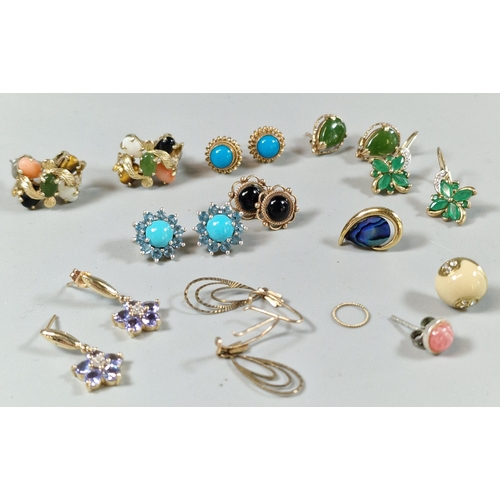 276 - Collection of 9ct gold and silver earrings, many set with semi-precious stones. (B.P. 21% + VAT)