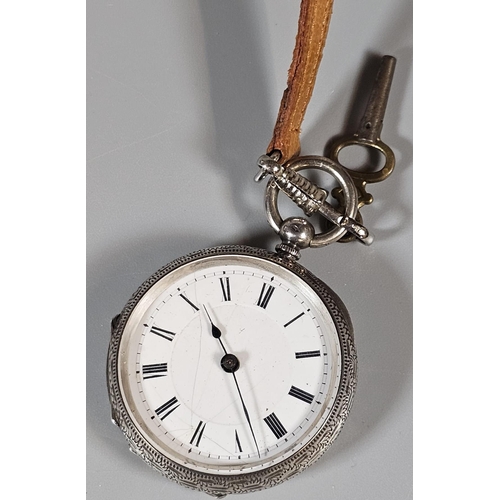 313 - Silver engraved and chased ladies' open faced  fancy fob watch, together with a Rotary wristwatch wi... 