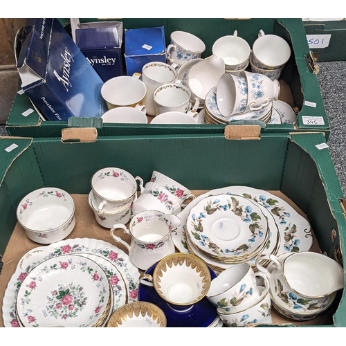 345 - Two boxes of floral teaware to include: Royal Stafford, Duchess, Colclough etc. (2) (B.P. 21% + VAT)