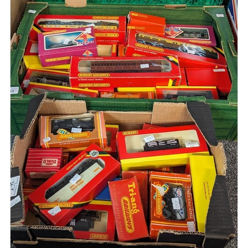 363 - Two boxes of Hornby Railways OO gauge carriages, wagons and rolling stock. all in original boxes. To... 