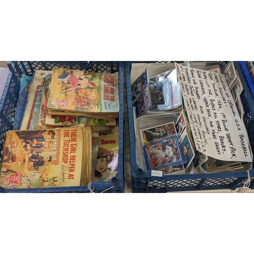 444 - Collection of original USA Baseball Cards to include: Topps, together with another tray of Schoolgir... 