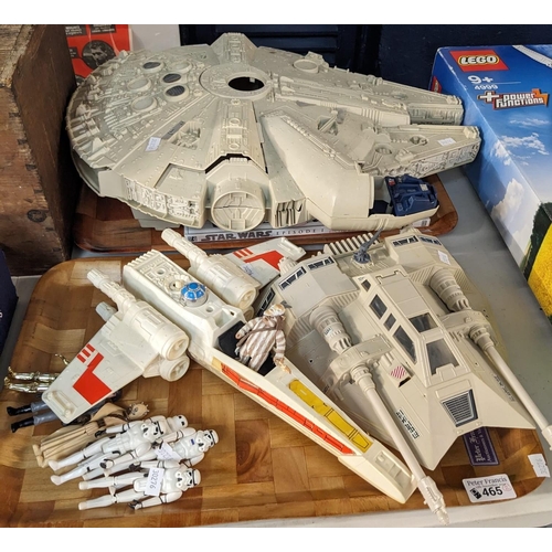 465 - Collection of original Star Wars vehicles to include: The Millennium Falcon, Snow Speeder and X Wing... 