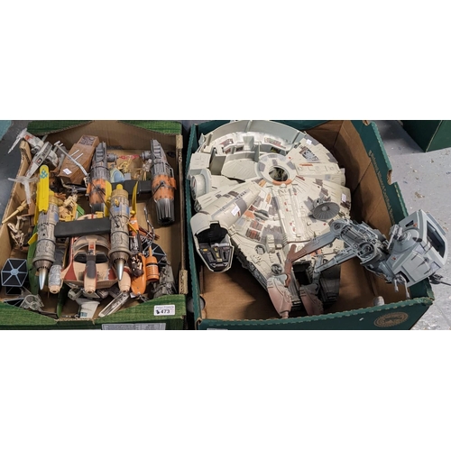 473 - Two boxes of Star Wars items to include: X Wing, Tie Fighter, Pod Racer, Millennium Falcon etc. (B.P... 