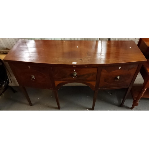 480 - George III mahogany bow fronted sideboard with strung outlined top over centre drawer flanked cupboa... 