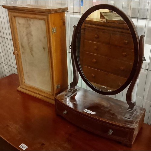 481 - George III mahogany satinwood cross banded toilet mirror with oval plate. 46cm wide approx. Together... 