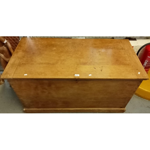 483 - Large pine trunk with cleated hinged top on a skirted base. 122x60x67cm approx.  (B.P. 21% + VAT)