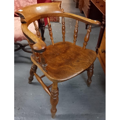 509 - Early 20th century ash and elm smoker's bow elbow chair on baluster turned legs.  (B.P. 21% + VAT)