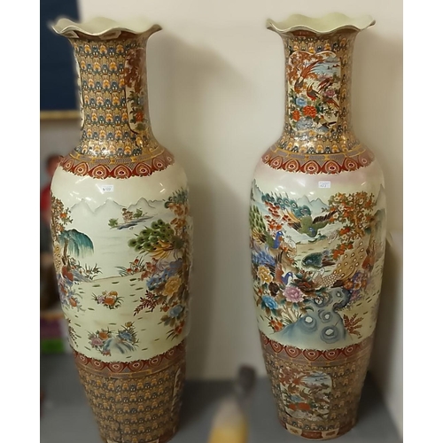 522 - Impressive and particularly large pair of Japanese design baluster floor vases, overall decorated wi... 