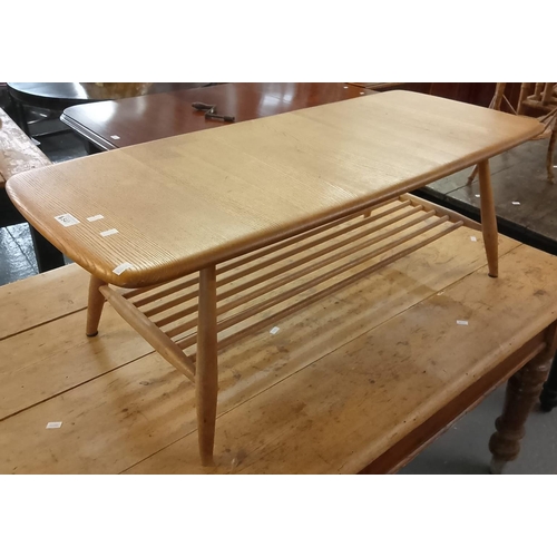 541 - Ercol style pale beech and elm coffee table. Overall 105x45x37cm approx.  (B.P. 21% + VAT)