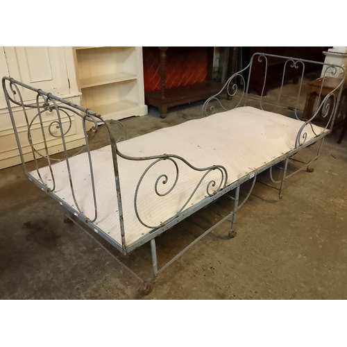 564 - 19th century French wirework metal folding campaign single bed, with sprung base and casters. (B.P. ... 