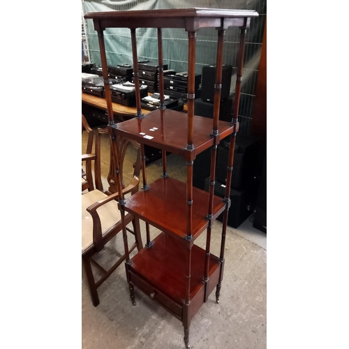 578 - Reproduction mahogany four tier square shaped whatnot in 19th century style on brass casters. 49cmcm... 