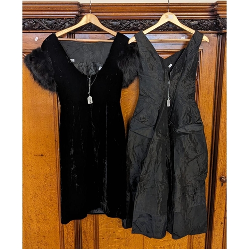 602 - Mid- century black velvet evening dress labelled 'London Town, made in Mayfair', together with anoth... 