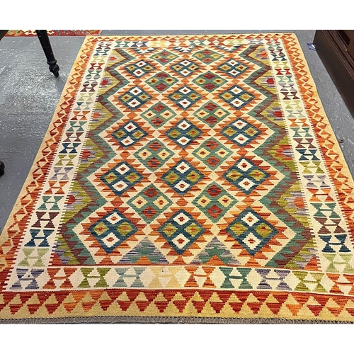 611 - Afghan Veg Dye Kilim geometric multi-coloured rug. 240x170cm approx. (B.P. 21% + VAT)