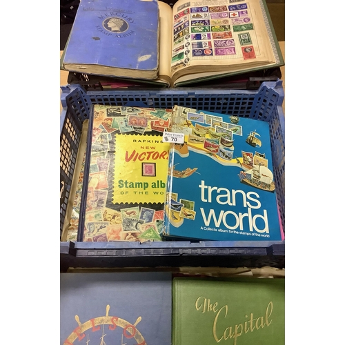 70 - All world collection of stamps in three plastic trays. Many 100's of stamps in albums and on pages. ... 