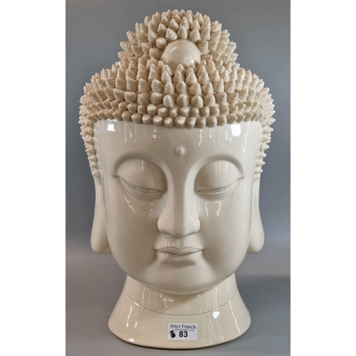 83 - Contemporary design ceramic cream Buddha head. 43cm high approx. (B.P. 21% + VAT)