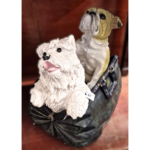 87 - Modern composition studies of Scottish Highland Terrier and Bull Dog seated in a Gladstone bag. (B.P... 