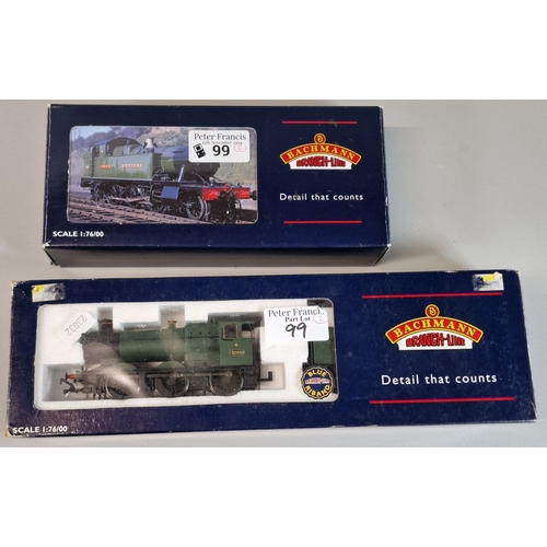 99 - Two Bachmann Branch-Line 1:76 scale locomotives to include: Tank GWR Green and Collett Goods GWR Gre... 